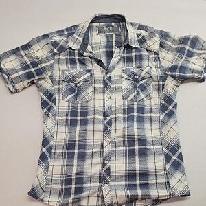 Light Blue and‎ Navy Casual Plaid Button Down Shirt